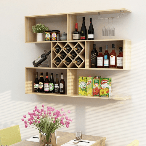 Modern Wood Wall Mounted Wine Bottle Rack with Shelf